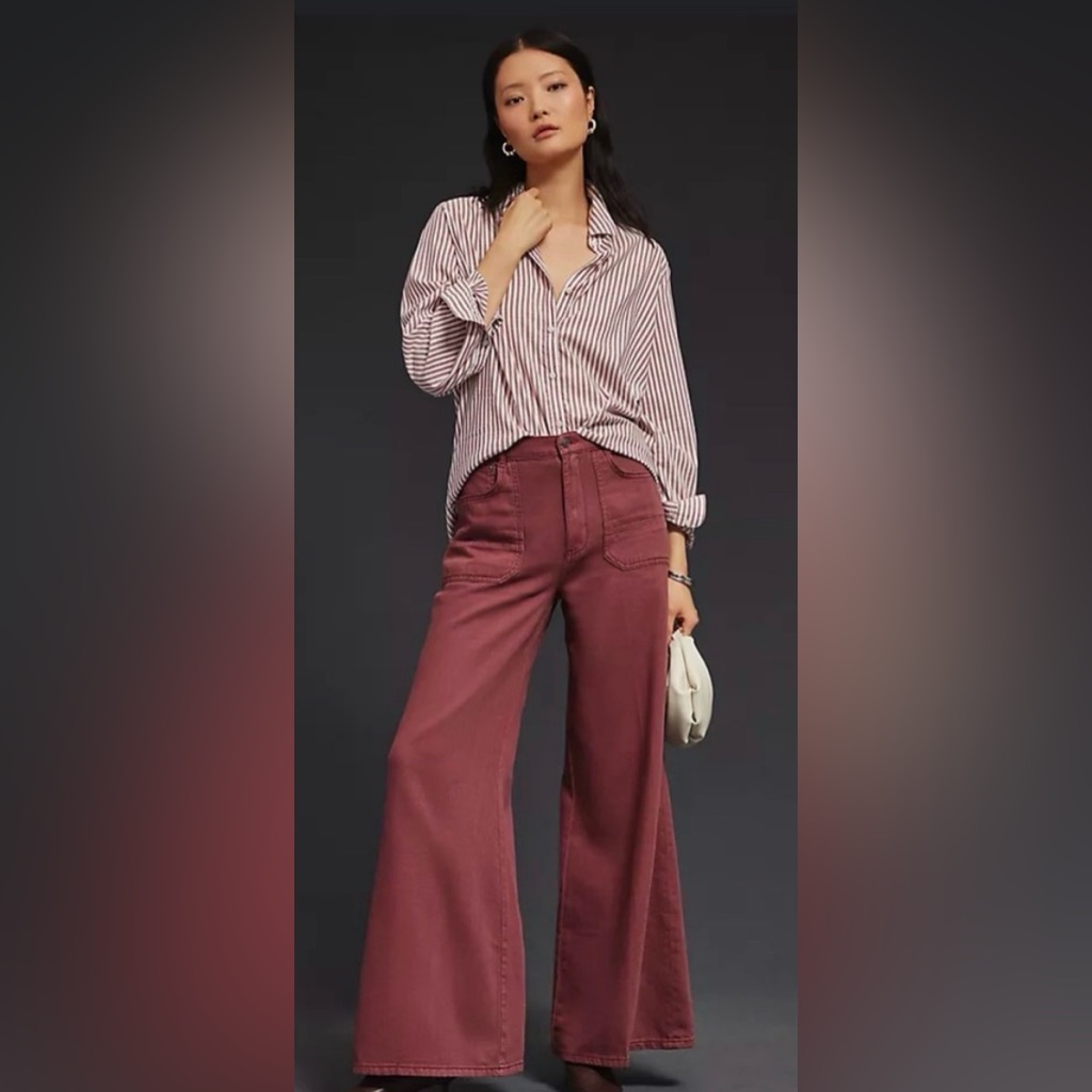 Anthropologie X Pilcro 32 The Jane High-Rise Wide-Leg Pants In Wine
